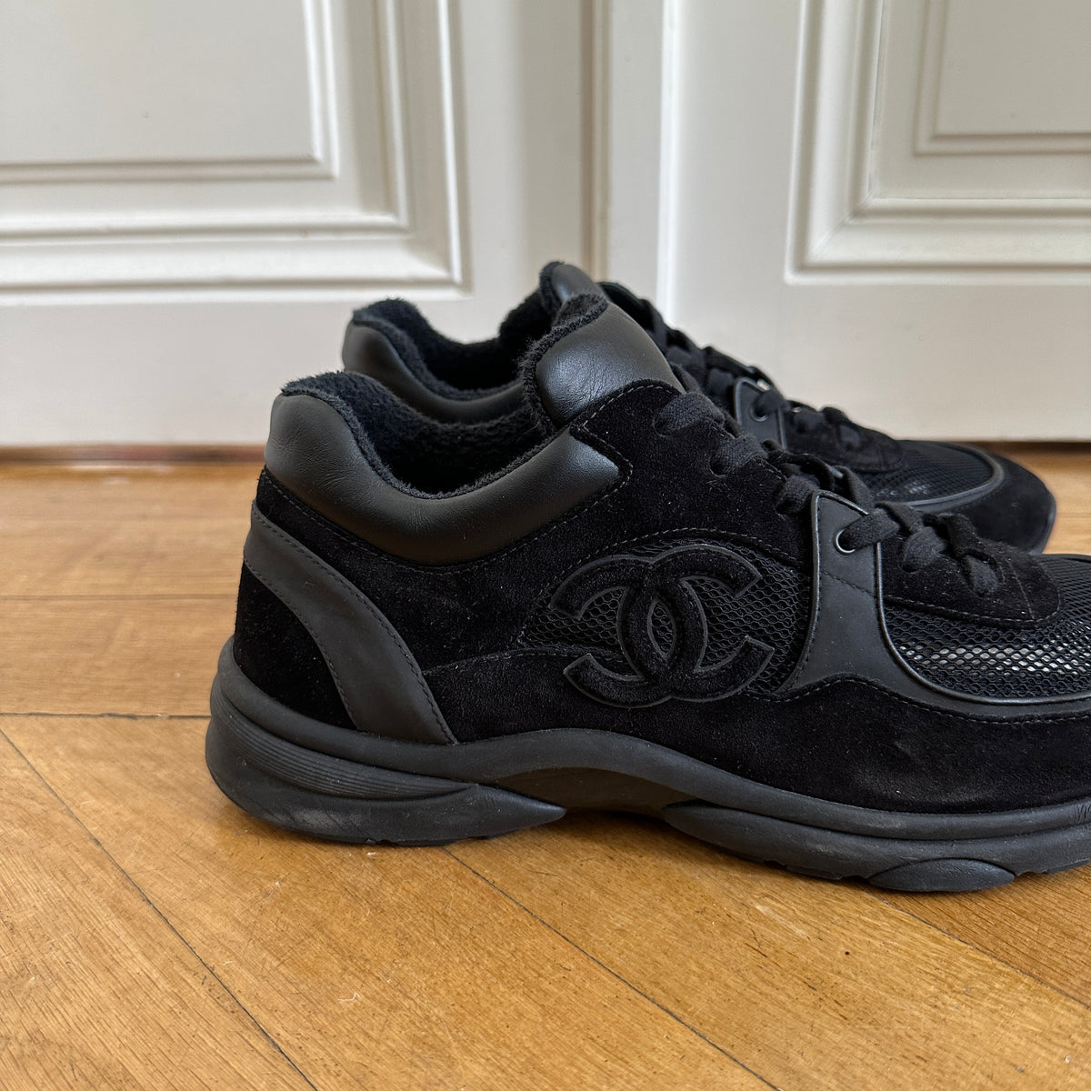 Chanel Mens Black Suede Mesh Trainer