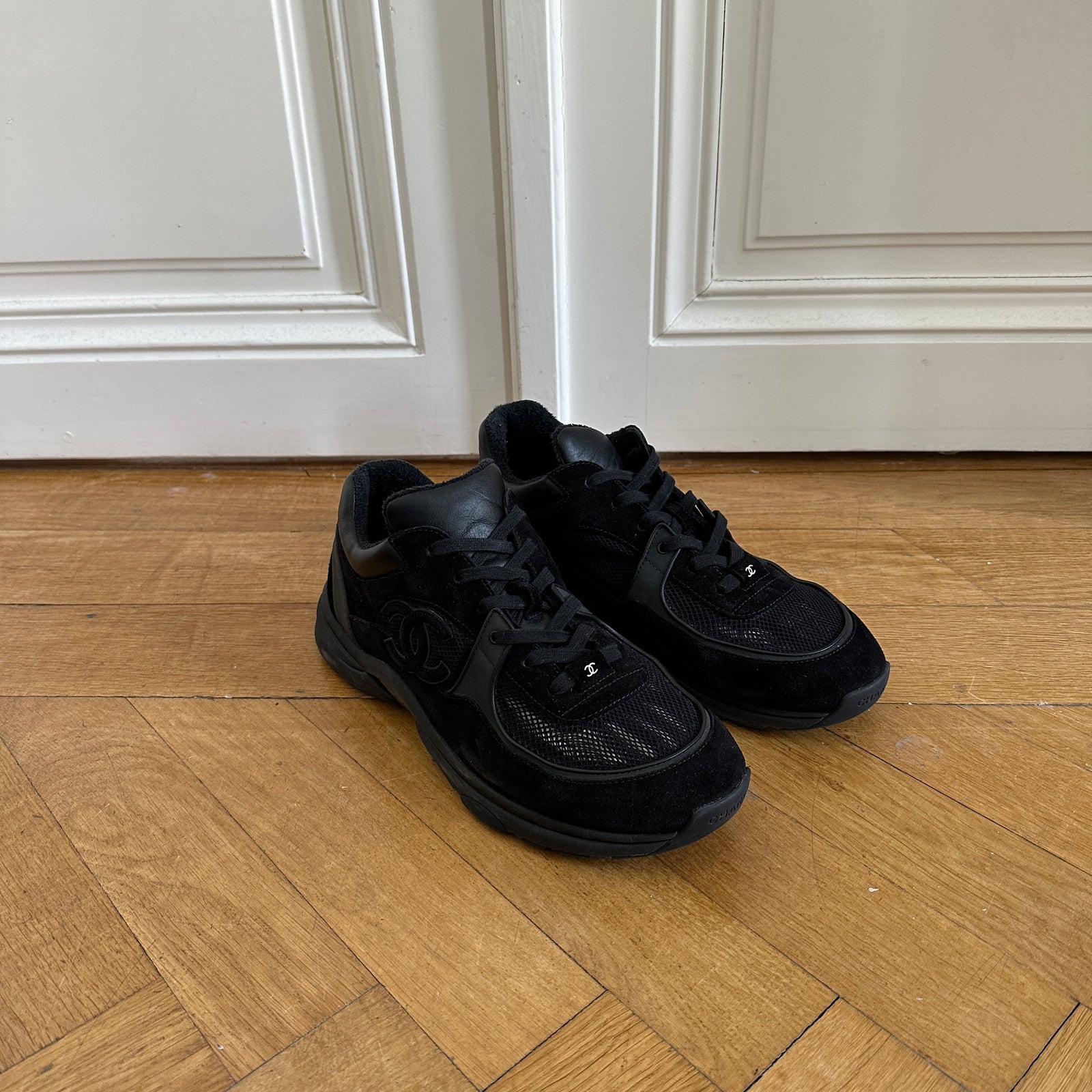 Chanel Mens Black Suede Mesh Trainer