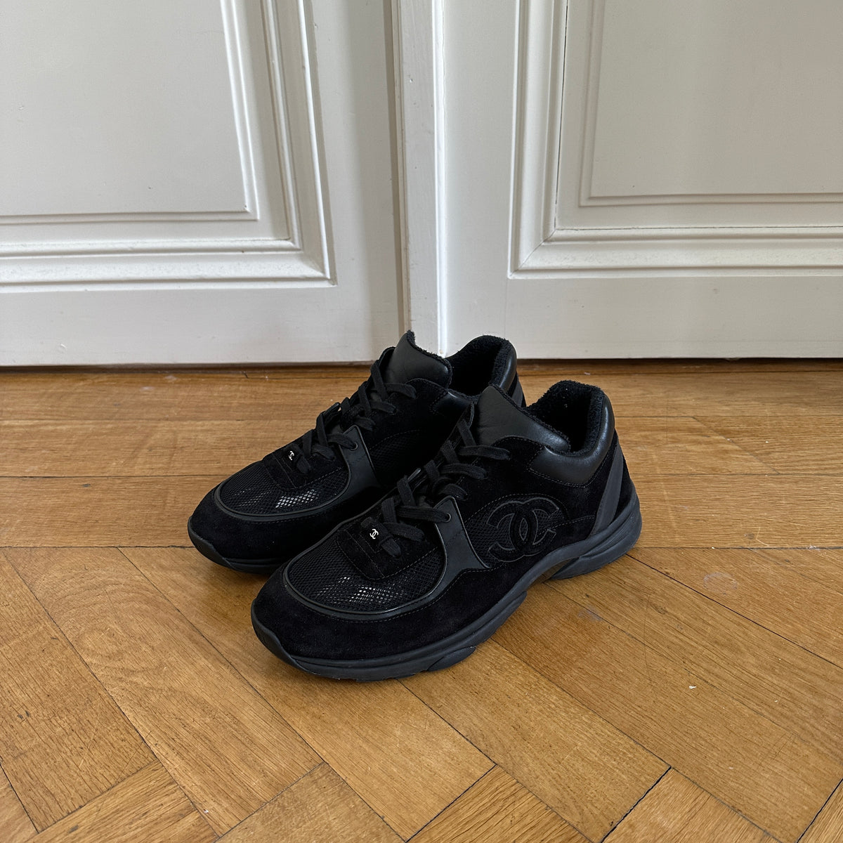 Chanel Mens Black Suede Mesh Trainer