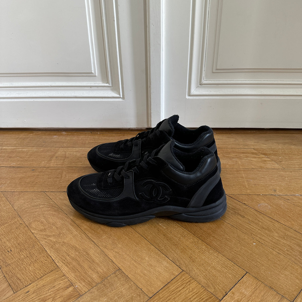 Chanel Mens Black Suede Mesh Trainer