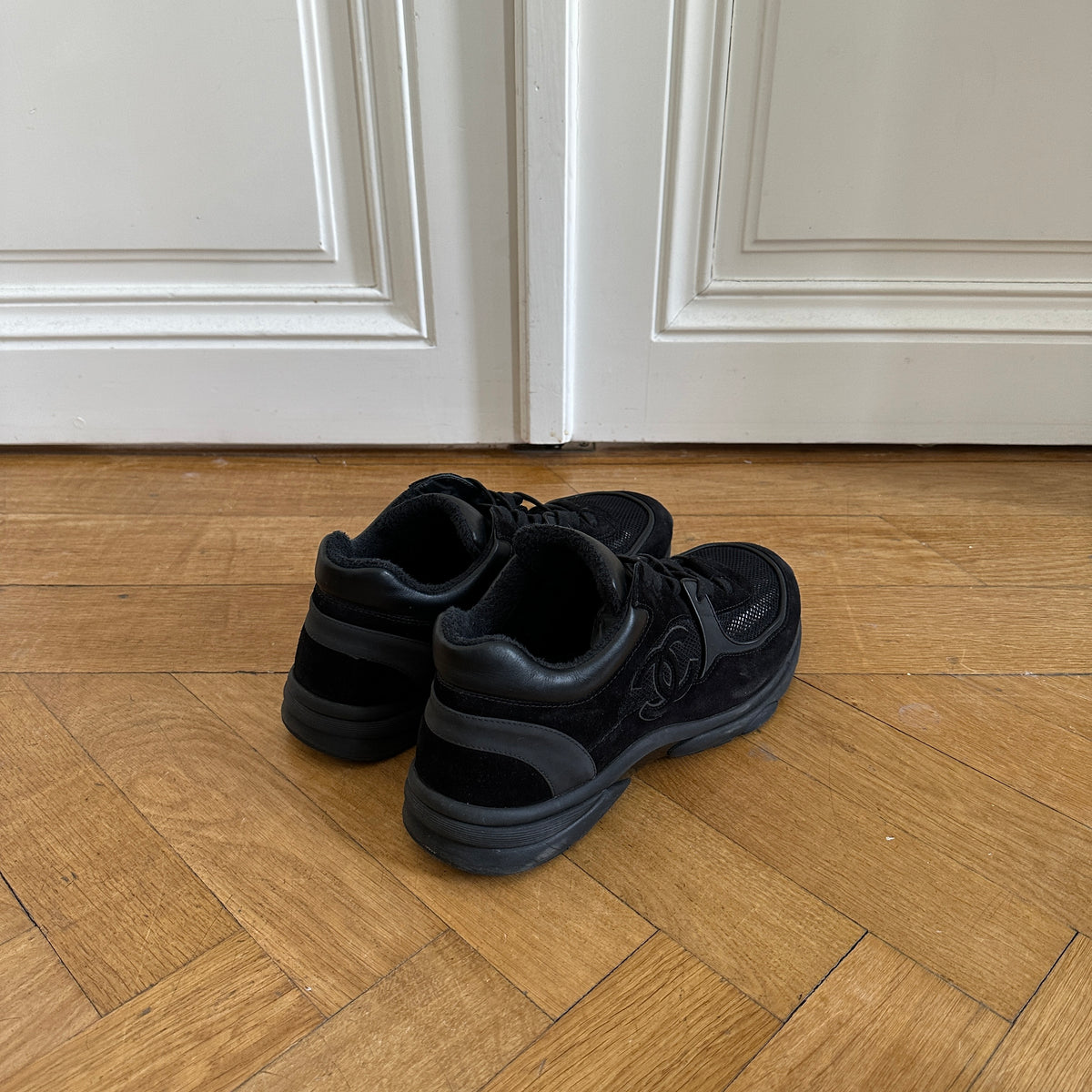 Chanel Mens Black Suede Mesh Trainer