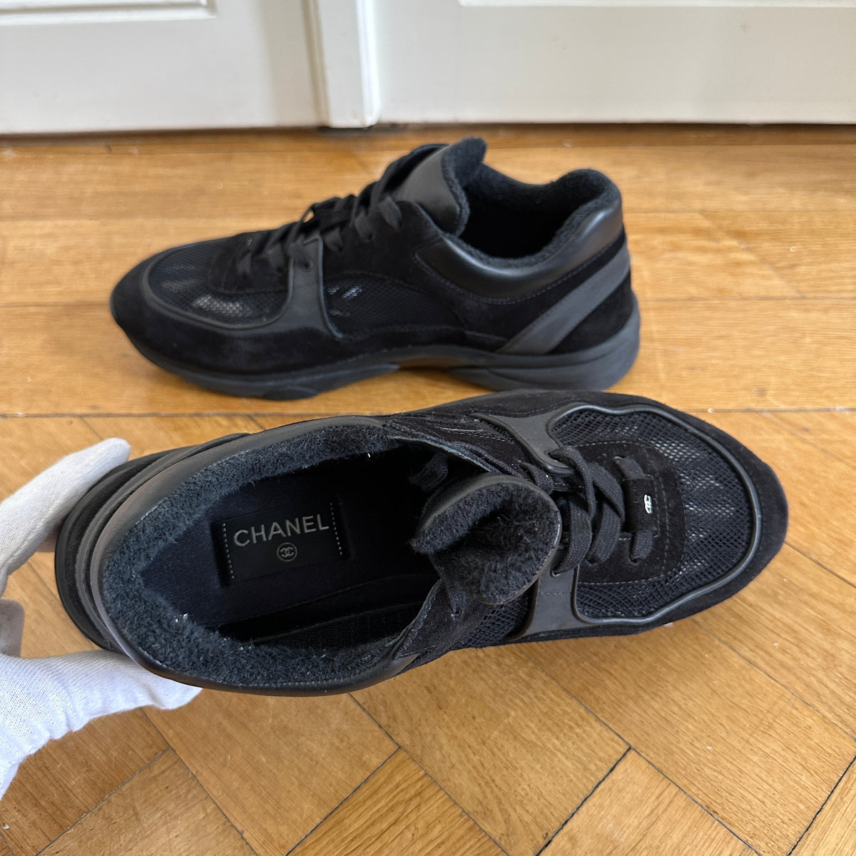 Chanel Mens Black Suede Mesh Trainer