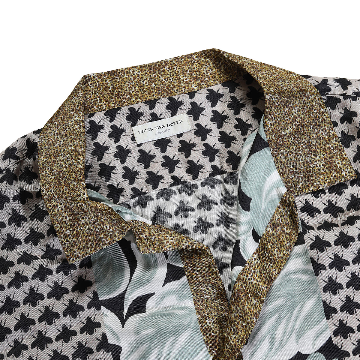 Dries Van Noten Floral Bee Short Sleeve Silk Shirt
