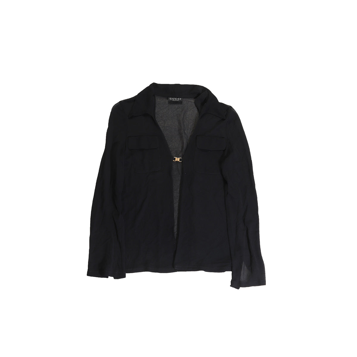 Gucci SS98 by Tom Ford Sheer Black GG Logo Buckle Top