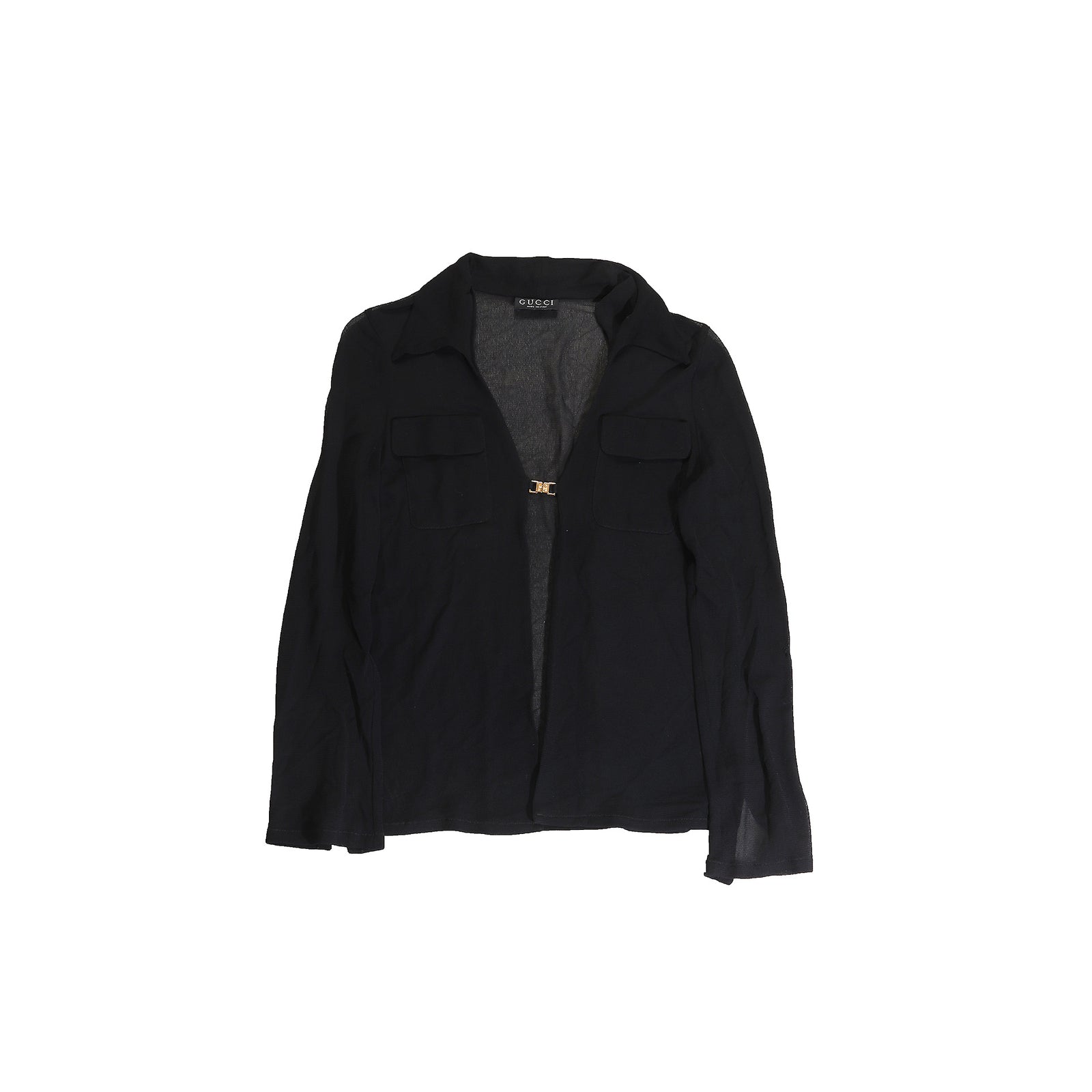 Gucci SS98 by Tom Ford Sheer Black GG Logo Buckle Top