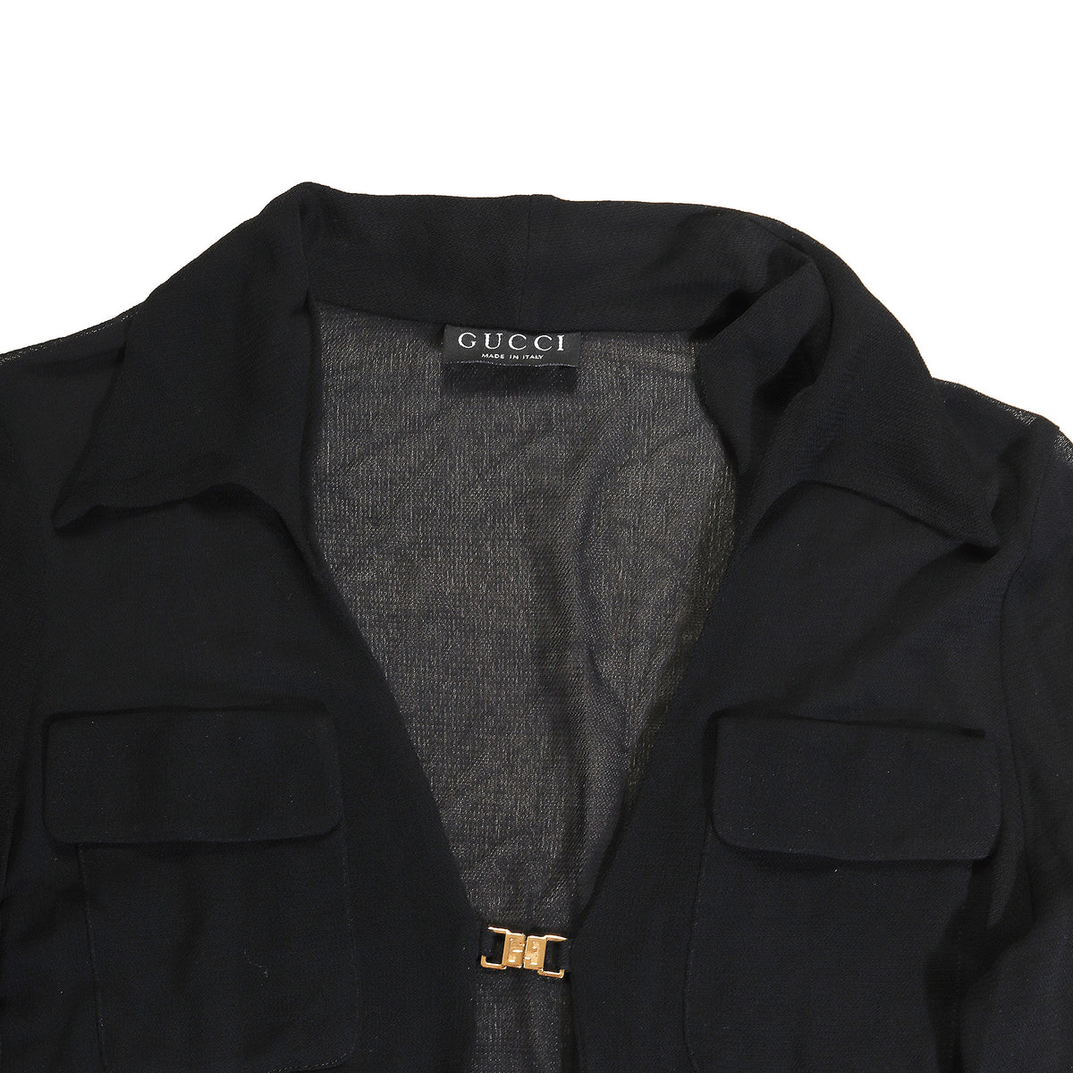 Gucci SS98 by Tom Ford Sheer Black GG Logo Buckle Top