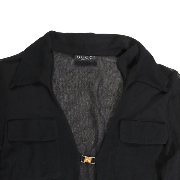 Gucci SS98 by Tom Ford Sheer Black GG Logo Buckle Top - Ākaibu Store