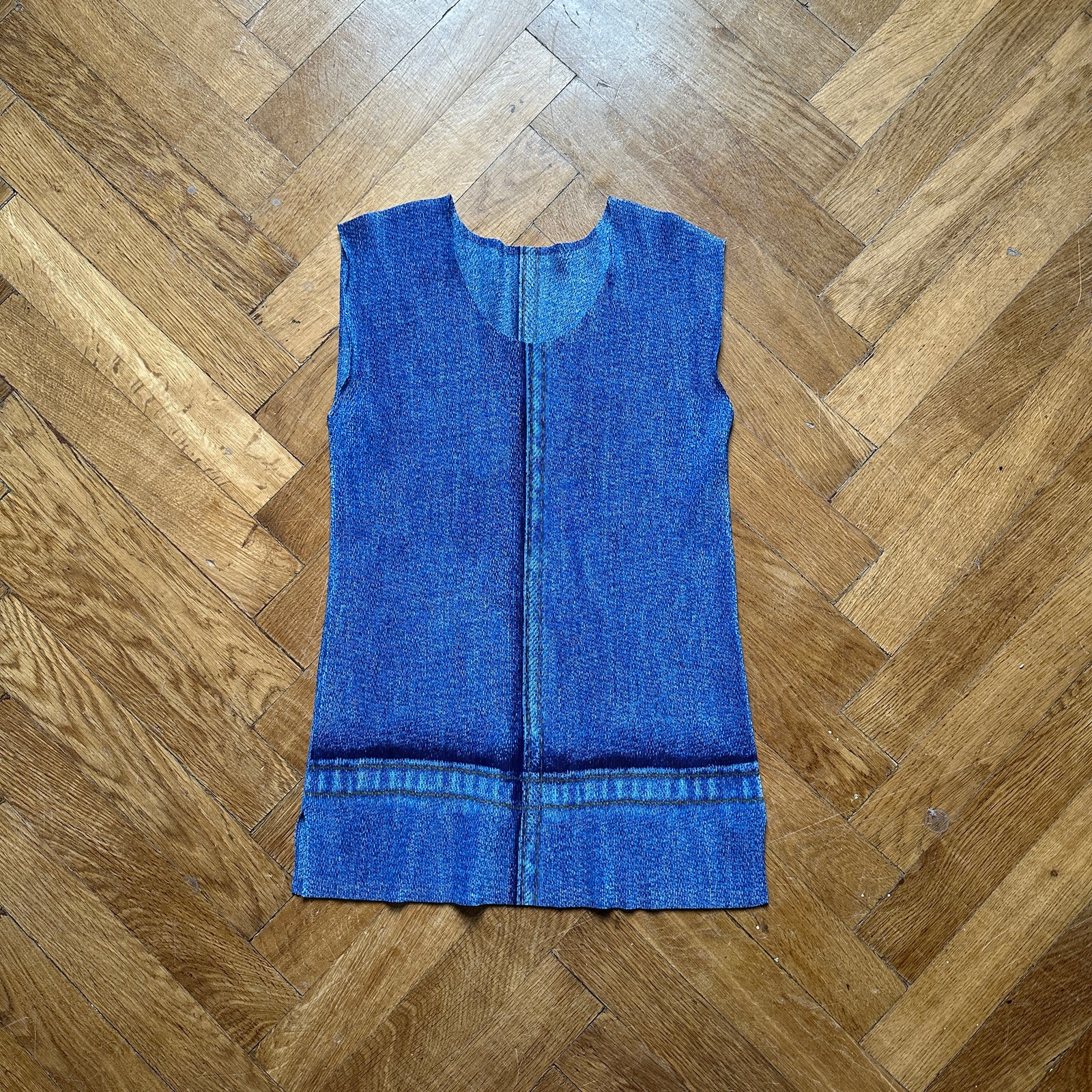 Issey Miyake Pleats Please Tromp L'Oeil Denim Top