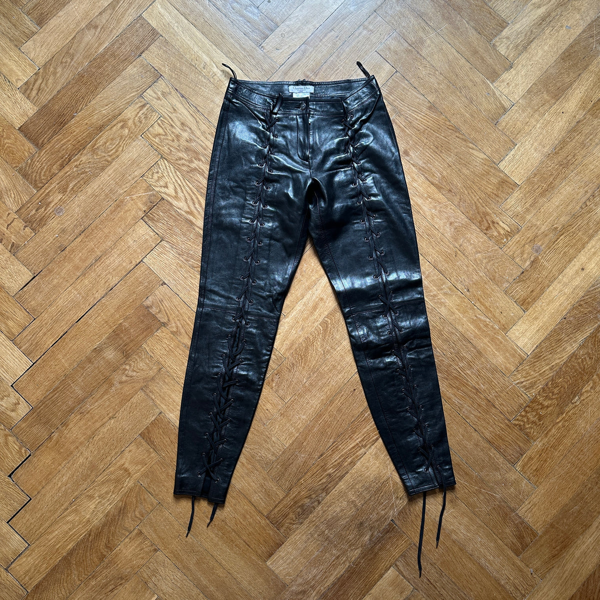 Christian Dior by John Galliano FW03 Black Laced Leather Pants