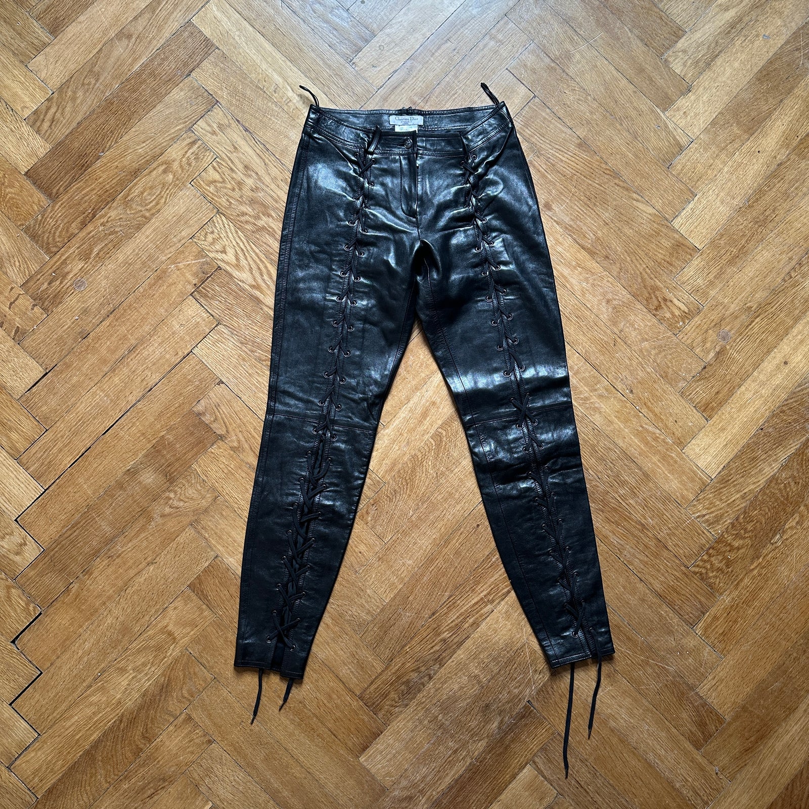 Christian Dior by John Galliano FW03 Black Laced Leather Pants