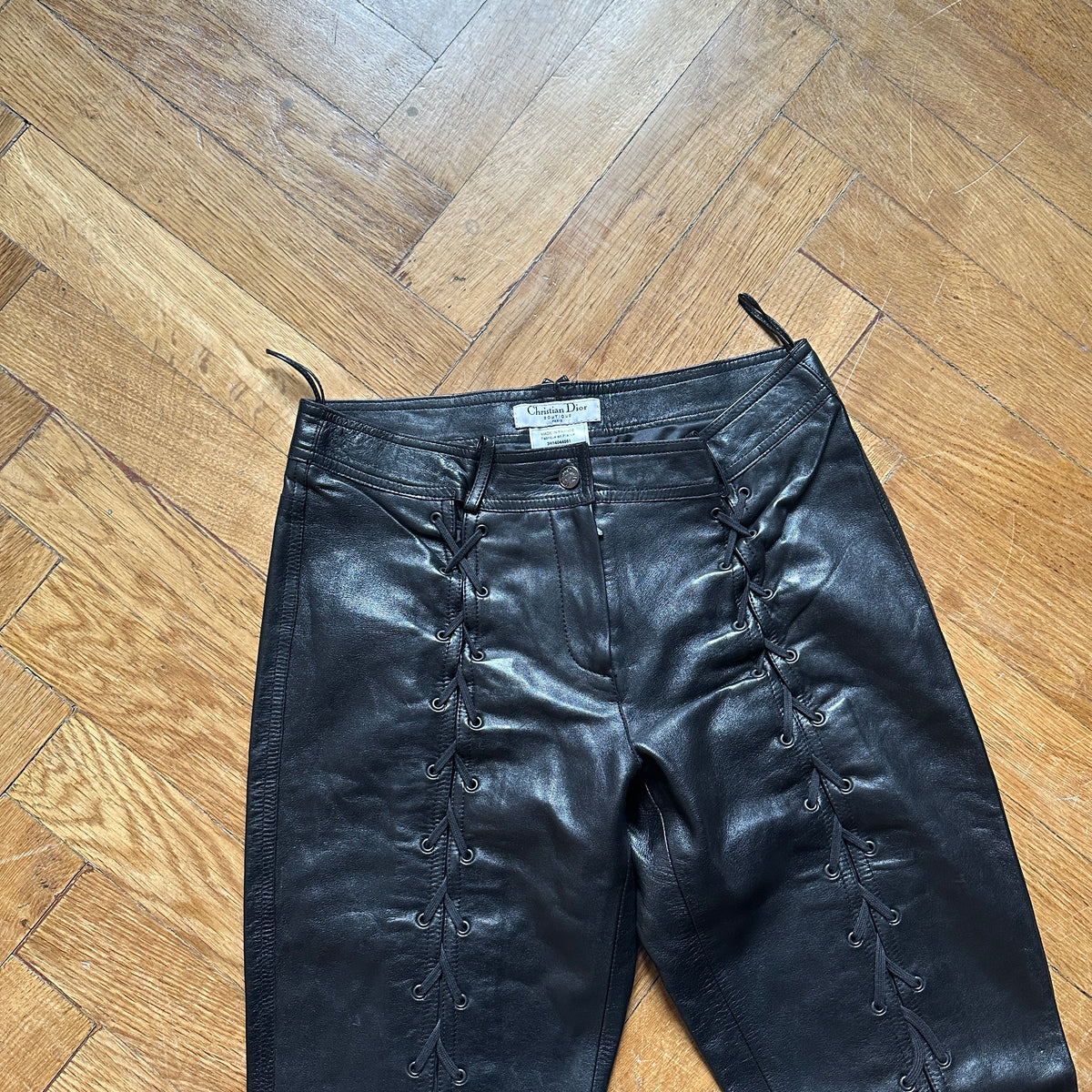 Christian Dior by John Galliano FW03 Black Laced Leather Pants