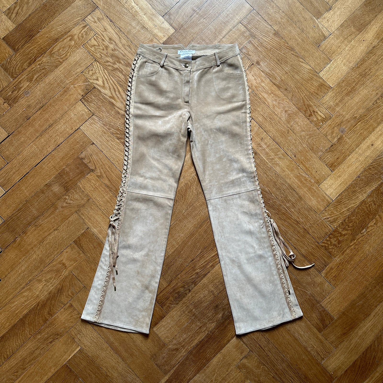 Christian Dior by John Galliano FW02 Beige Suede Laced Leather Pants