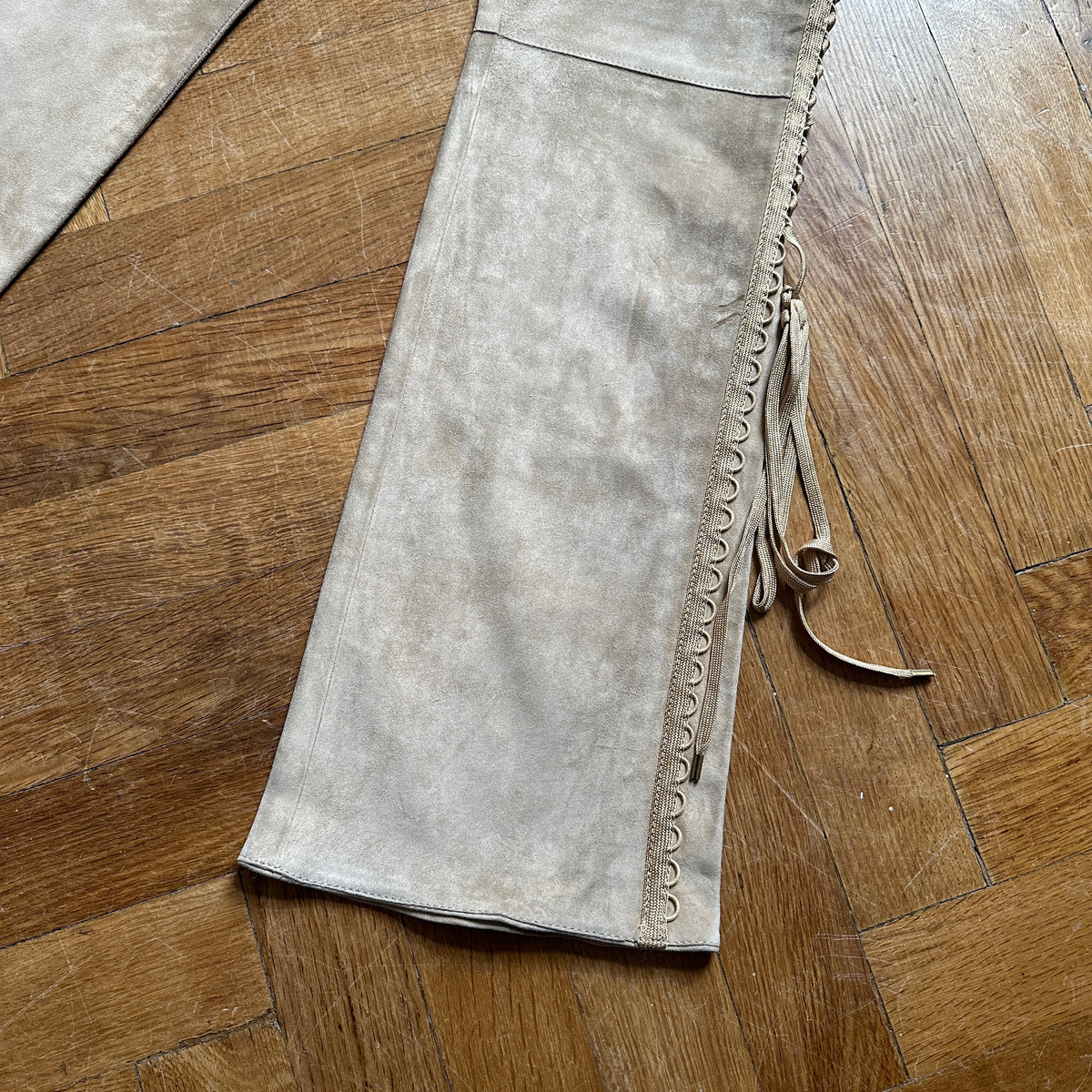 Christian Dior by John Galliano FW02 Beige Suede Laced Leather Pants