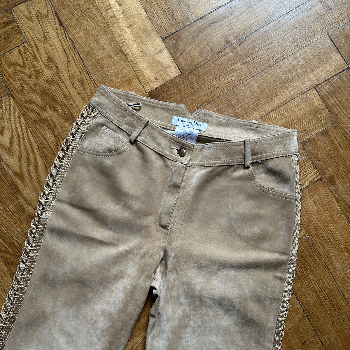 Christian Dior by John Galliano FW02 Beige Suede Laced Leather Pants