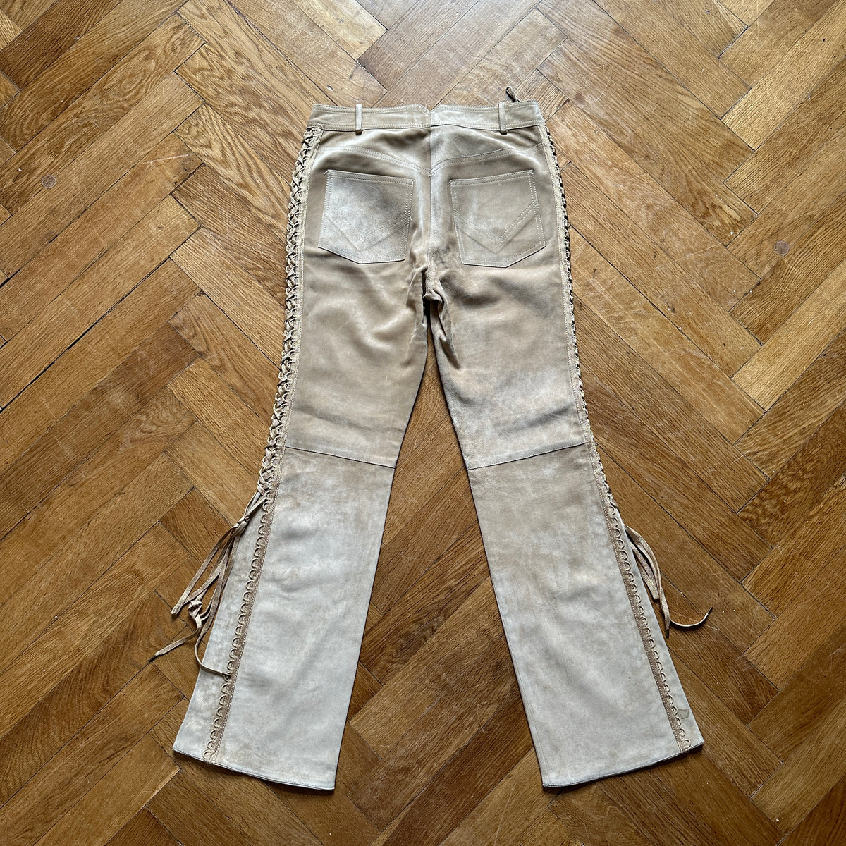 Christian Dior by John Galliano FW02 Beige Suede Laced Leather Pants