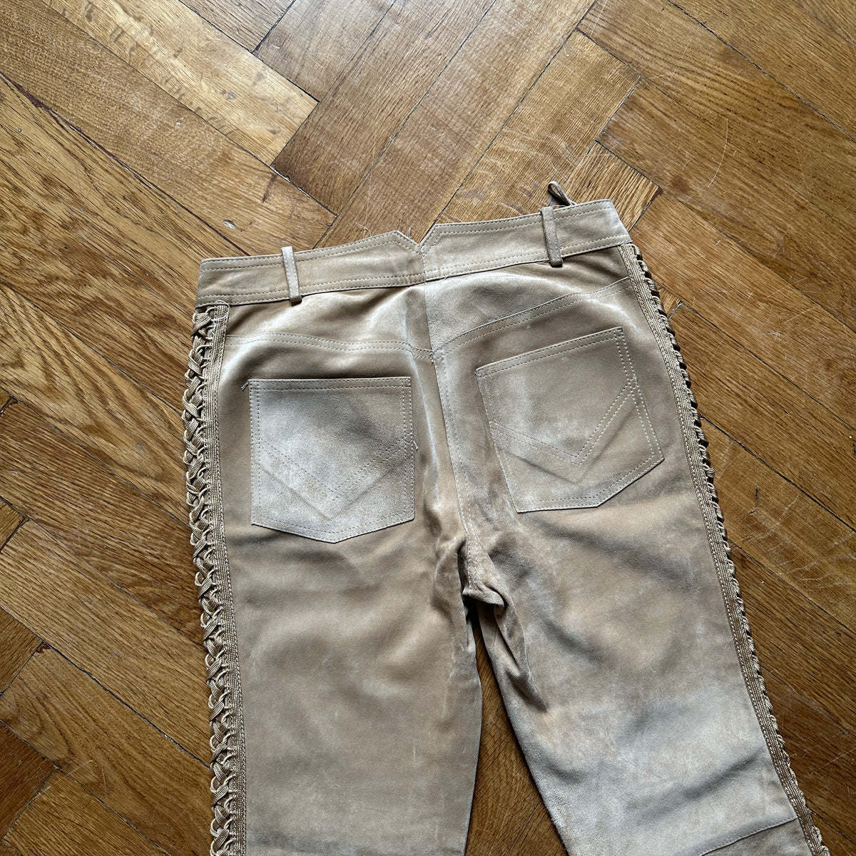 Christian Dior by John Galliano FW02 Beige Suede Laced Leather Pants