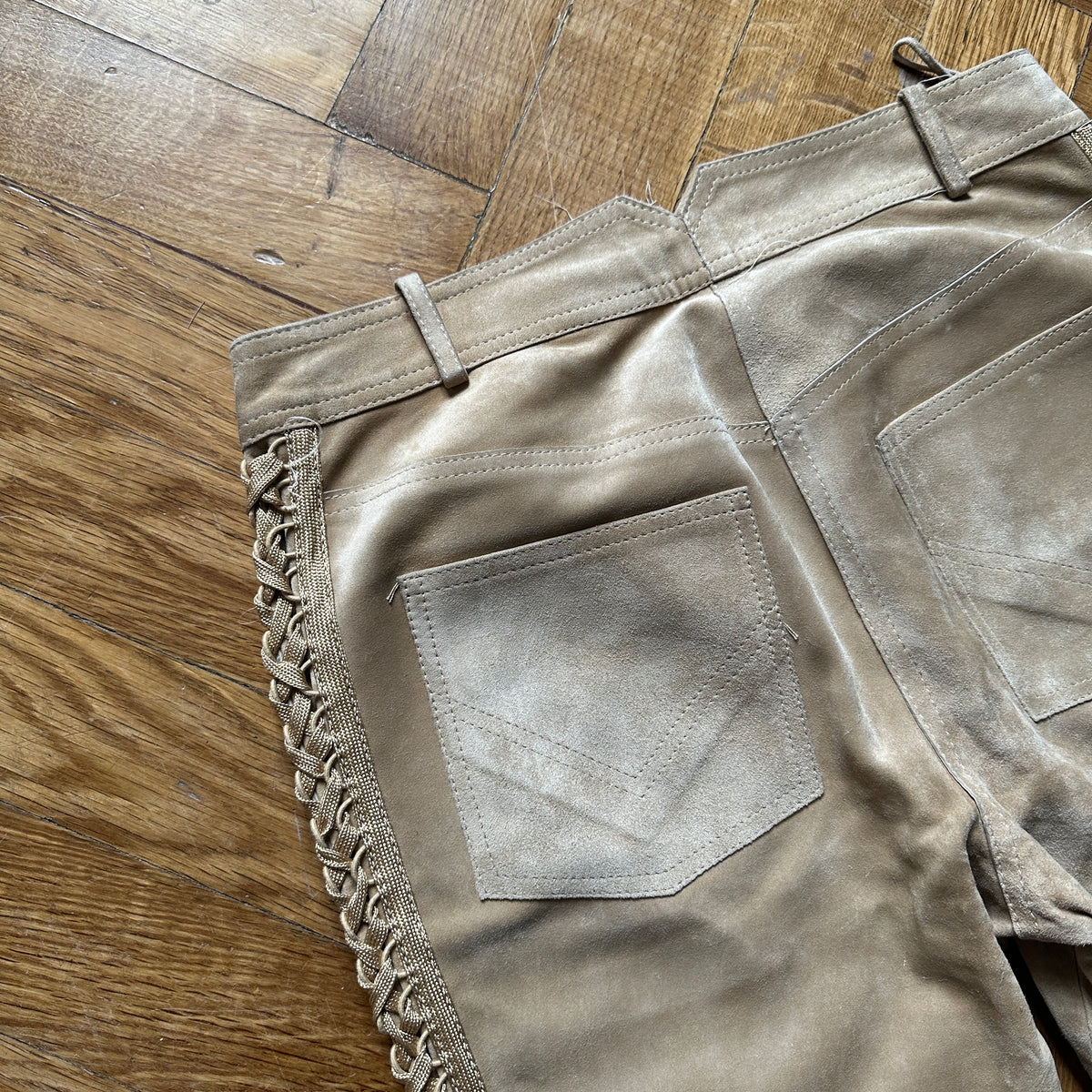 Christian Dior by John Galliano FW02 Beige Suede Laced Leather Pants