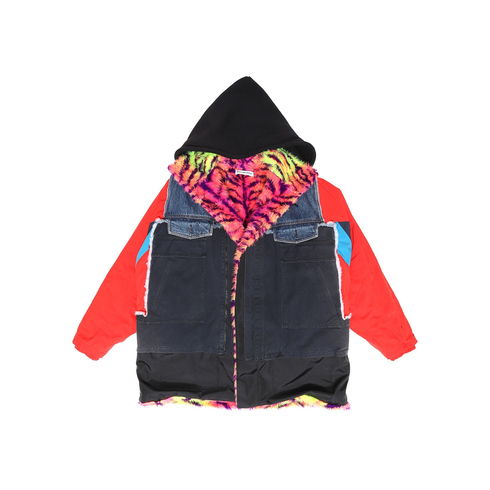 Balenciaga FW17 1 of 1 Prototype Oversized Neon Fur Lined Patchwork Coat