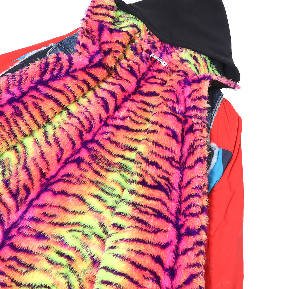 Balenciaga FW17 1 of 1 Prototype Oversized Neon Fur Lined Patchwork Coat