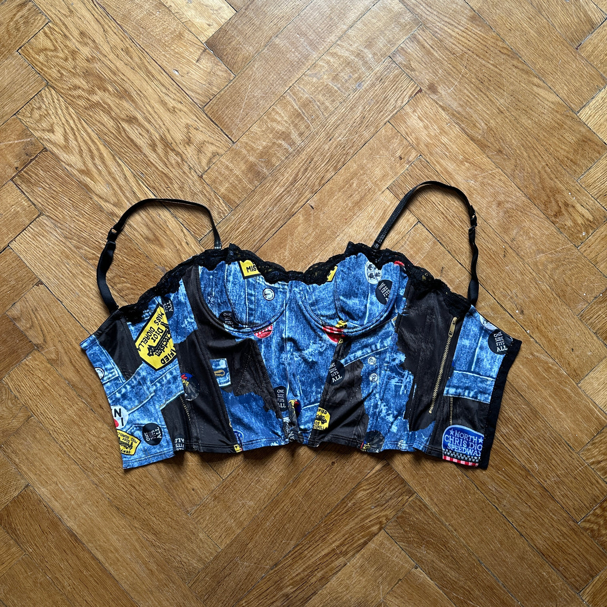 Christian Dior by John Galliano FW01 Miss Diorella Tromp L'Oeil Denim Bustier