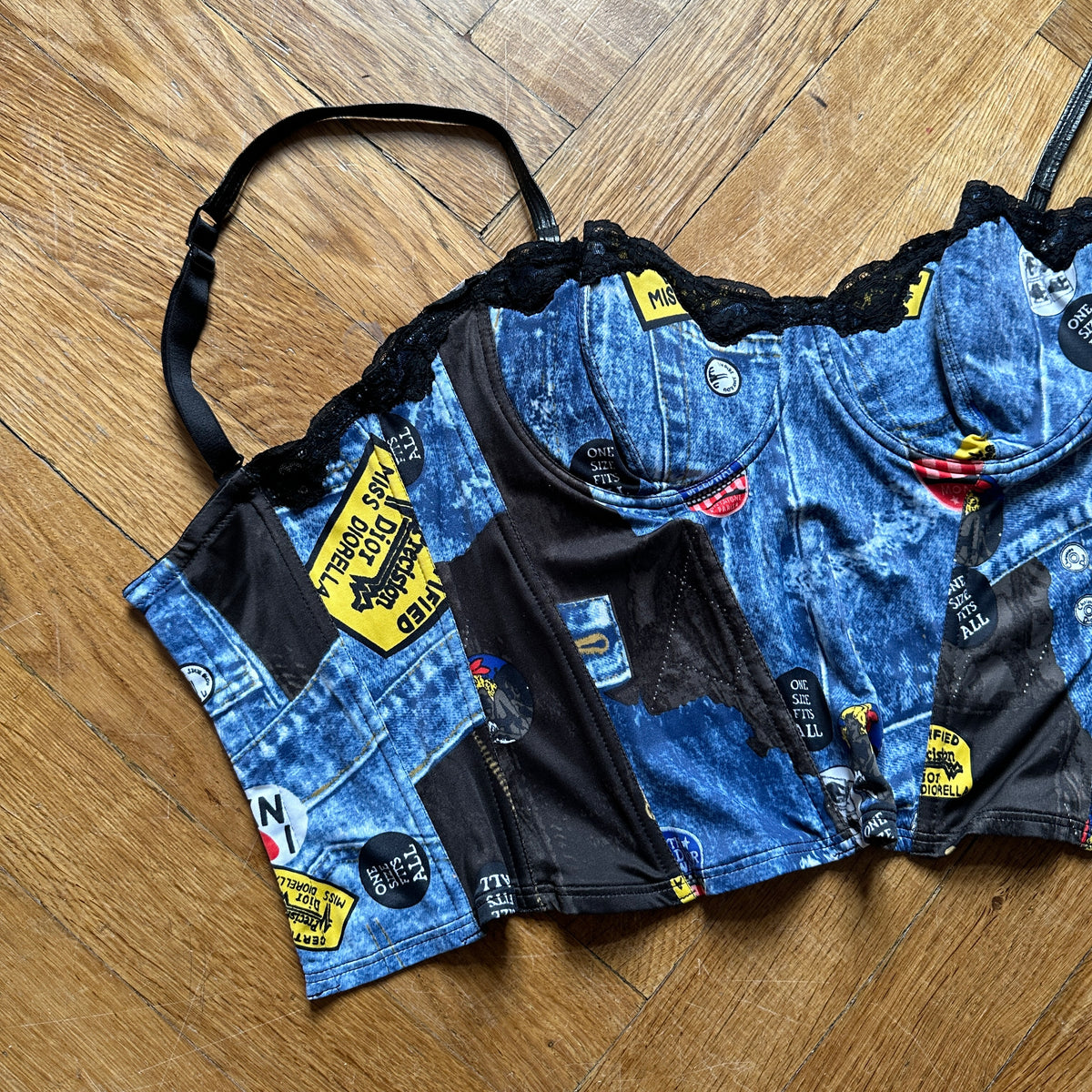 Christian Dior by John Galliano FW01 Miss Diorella Tromp L'Oeil Denim Bustier