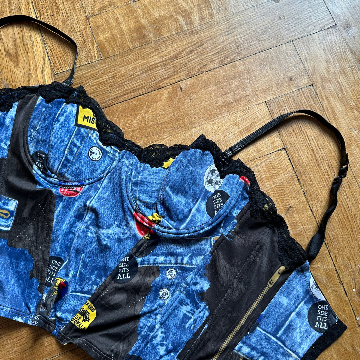 Christian Dior by John Galliano FW01 Miss Diorella Tromp L'Oeil Denim Bustier