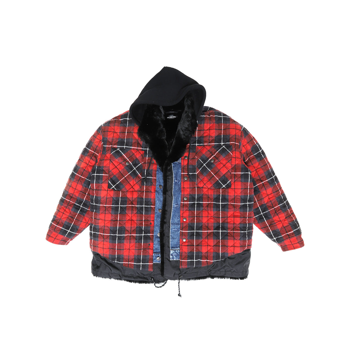 Balenciaga AW18 Oversized Fur Lined Plaid Patchwork Jacket