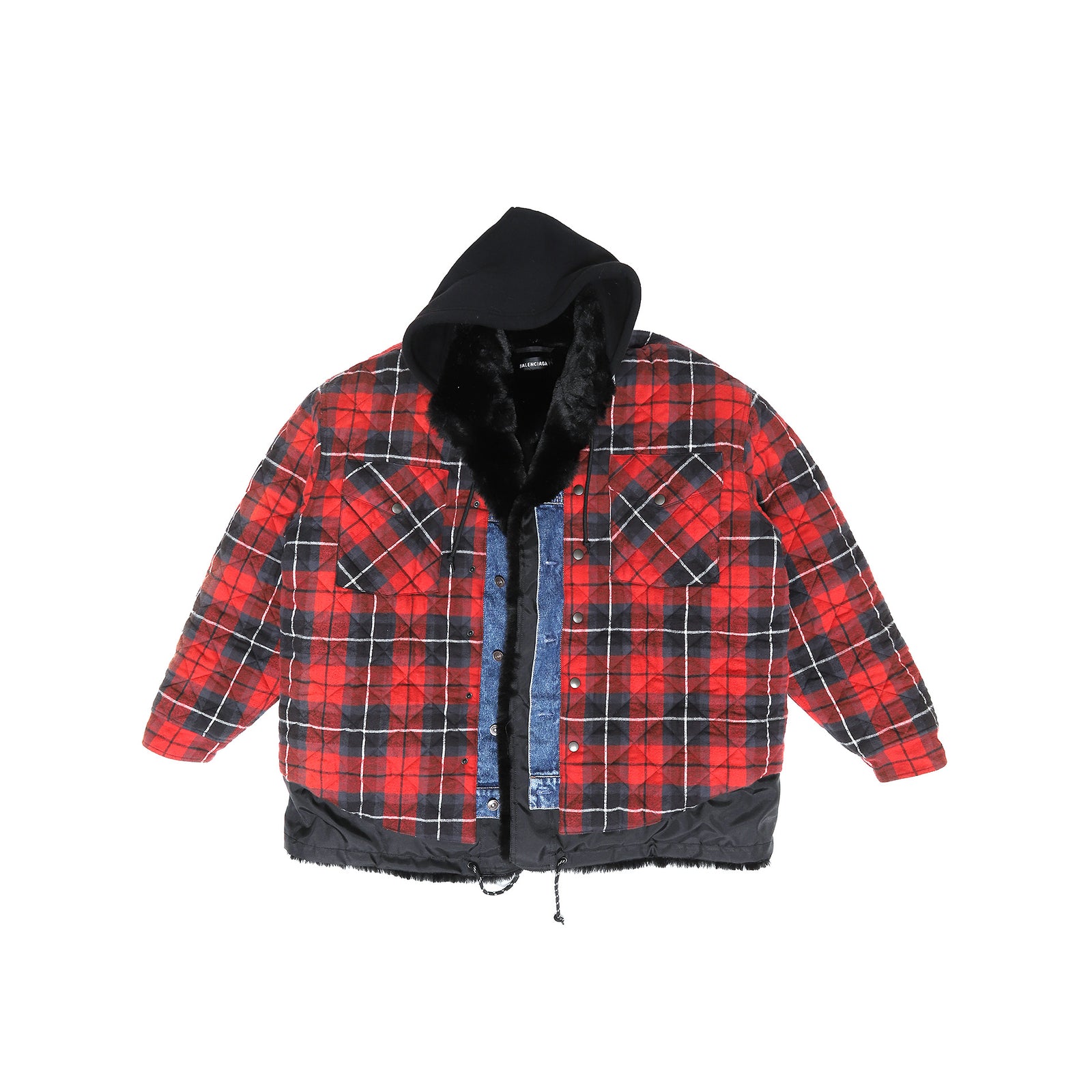 Balenciaga AW18 Oversized Fur Lined Plaid Patchwork Jacket