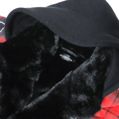 Balenciaga AW18 Oversized Fur Lined Plaid Patchwork Jacket