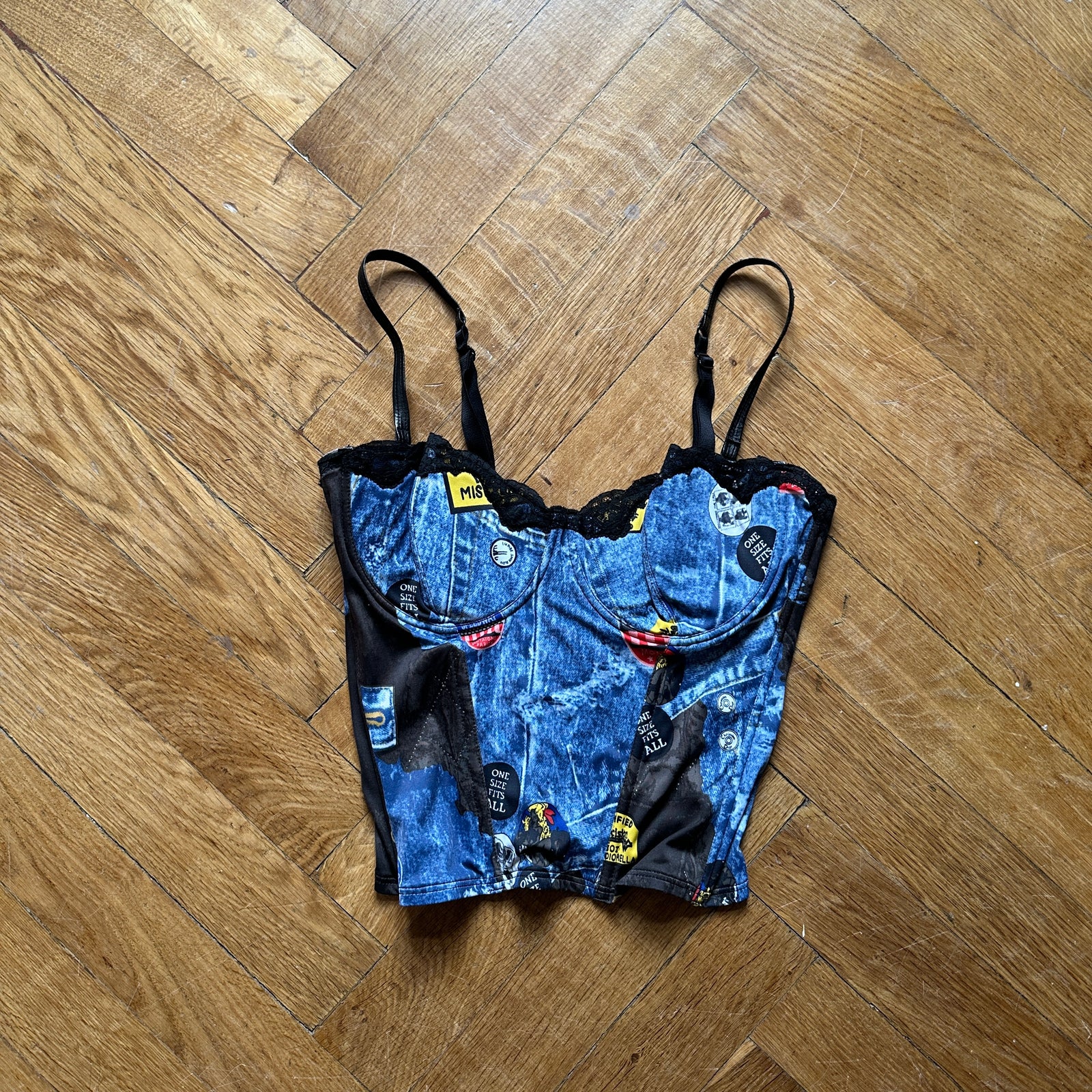 Christian Dior by John Galliano FW01 Miss Diorella Tromp L'Oeil Denim Bustier