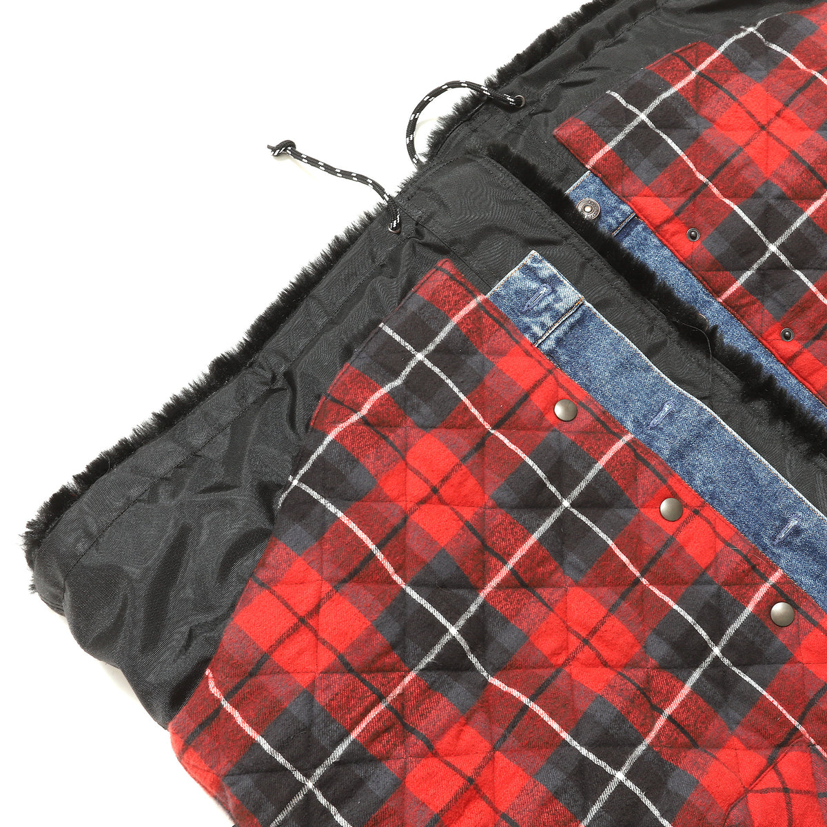 Balenciaga AW18 Oversized Fur Lined Plaid Patchwork Jacket