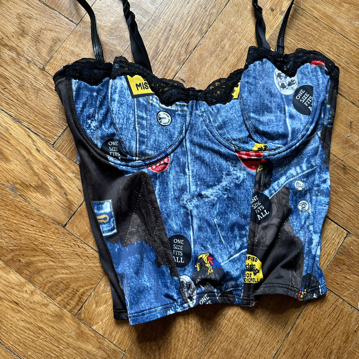 Christian Dior by John Galliano FW01 Miss Diorella Tromp L'Oeil Denim Bustier