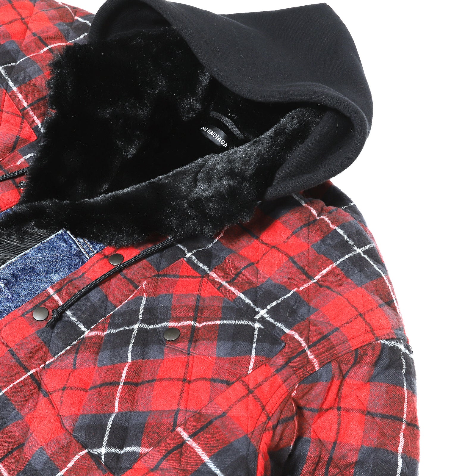 Balenciaga AW18 Oversized Fur Lined Plaid Patchwork Jacket