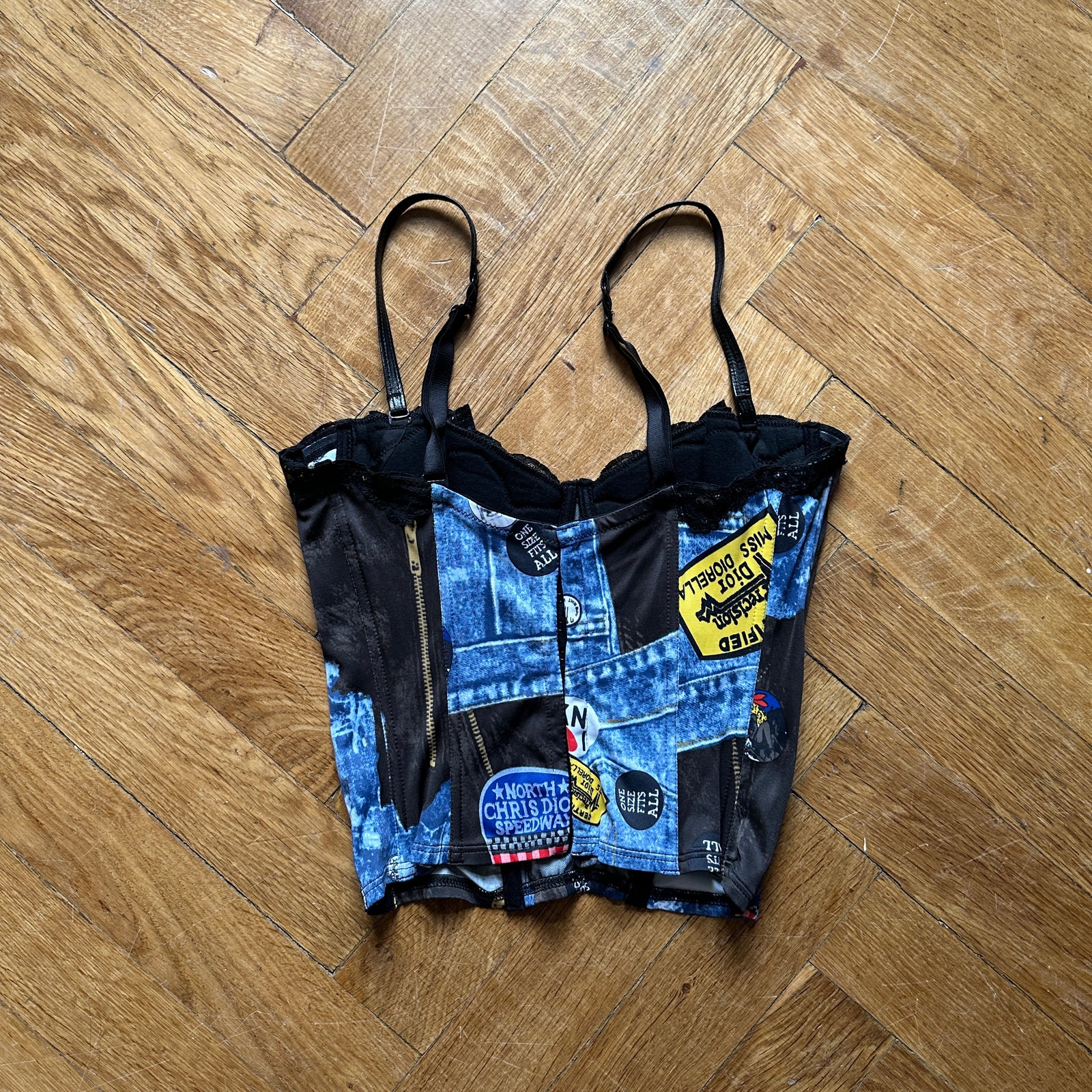 Christian Dior by John Galliano FW01 Miss Diorella Tromp L'Oeil Denim Bustier