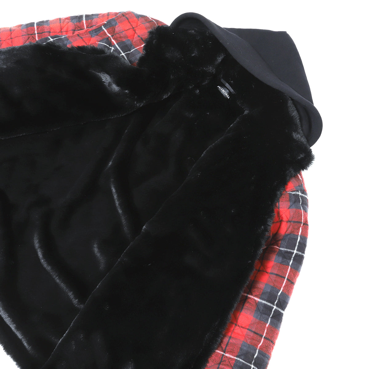 Balenciaga AW18 Oversized Fur Lined Plaid Patchwork Jacket