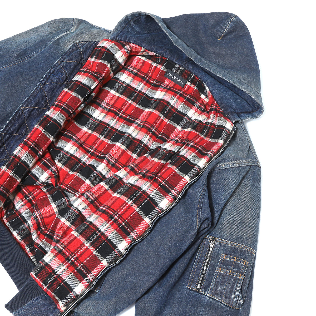 Balenciaga 1 of 1 Prototype Oversized Flannel Lined Washed Denim Bomber