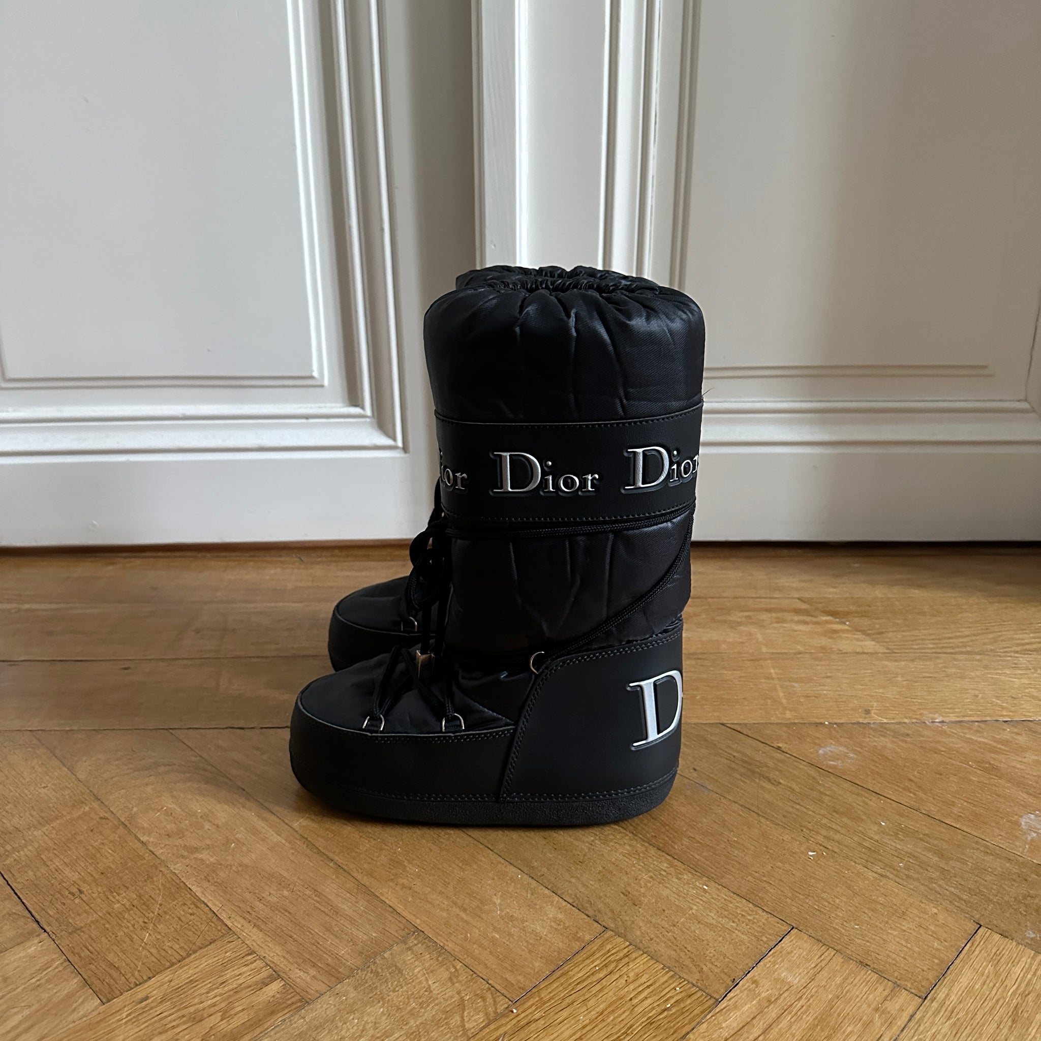 Dior by John Galliano Total Black Fur Quilted Moon Boots