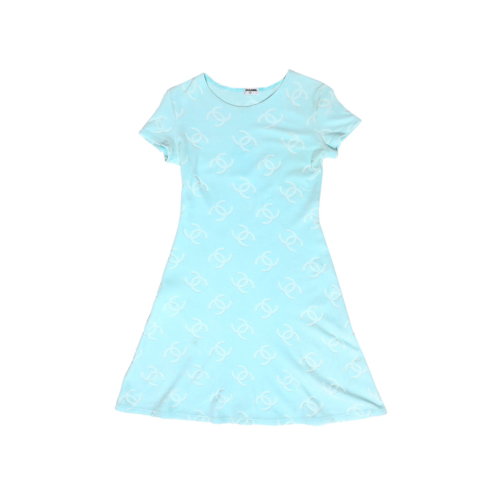 Chanel SS96 Seafoam Green Velvet CC Logo Dress