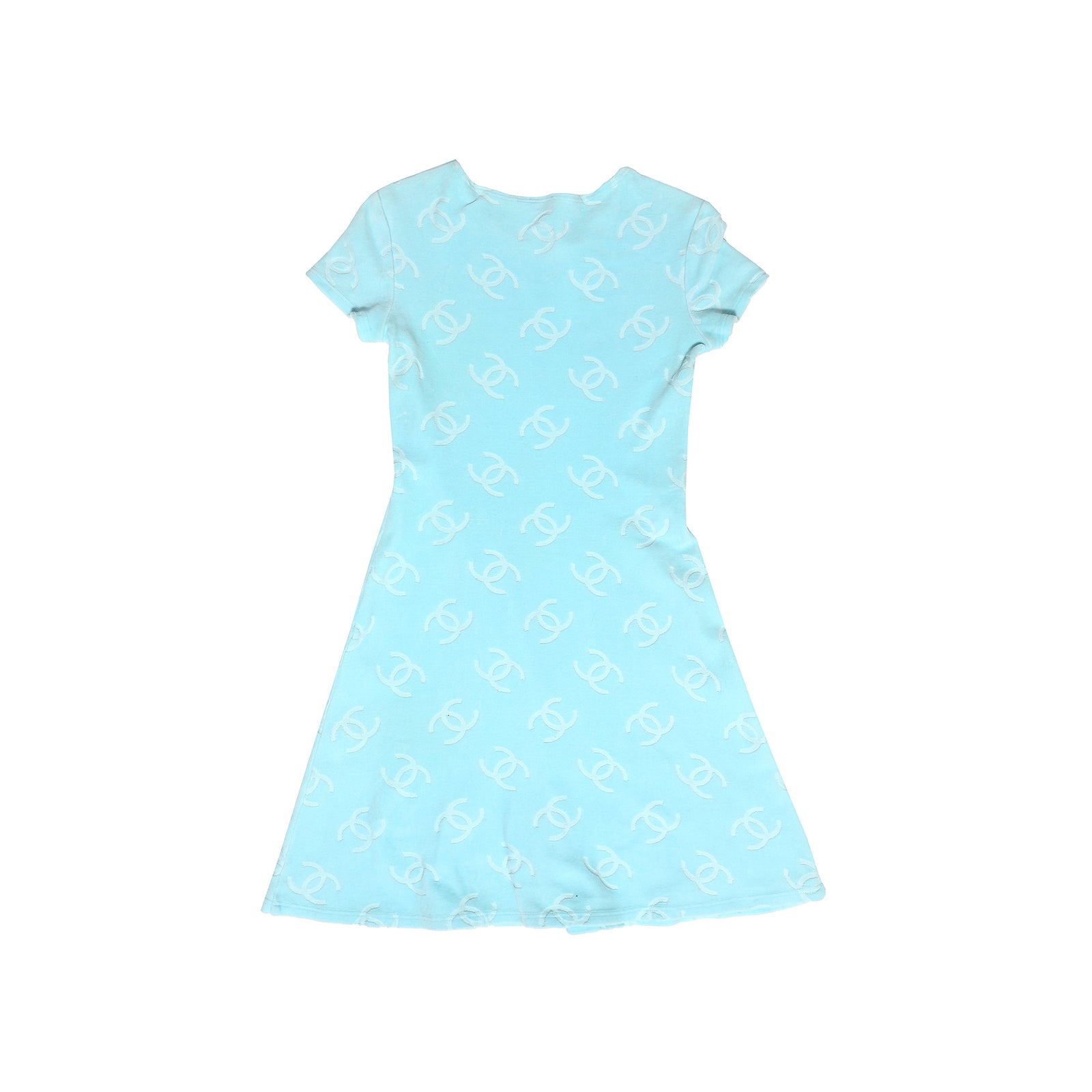 Chanel SS96 Seafoam Green Velvet CC Logo Dress