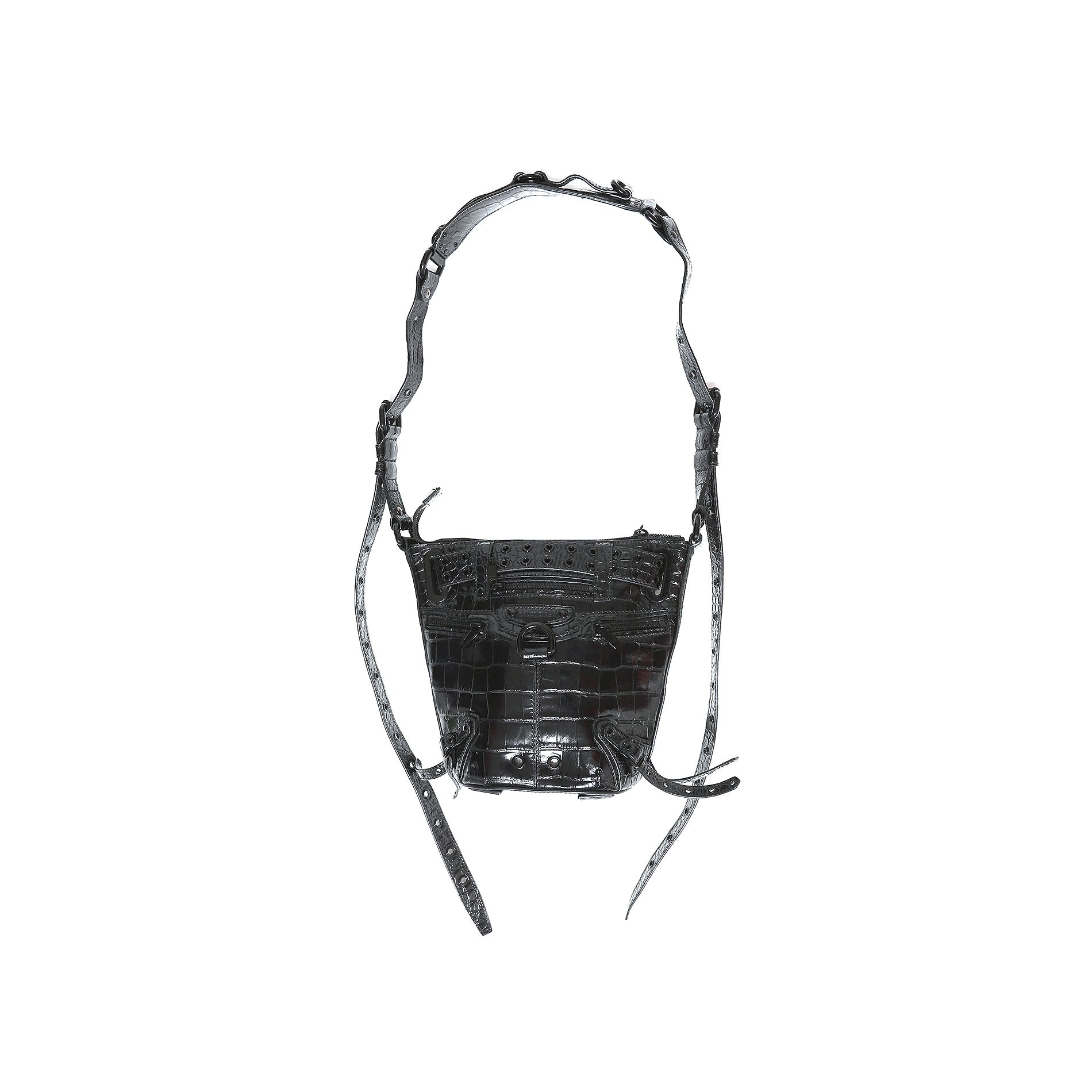 Balenciaga FW22 Prototype Black Croc Emo Bucket Bag