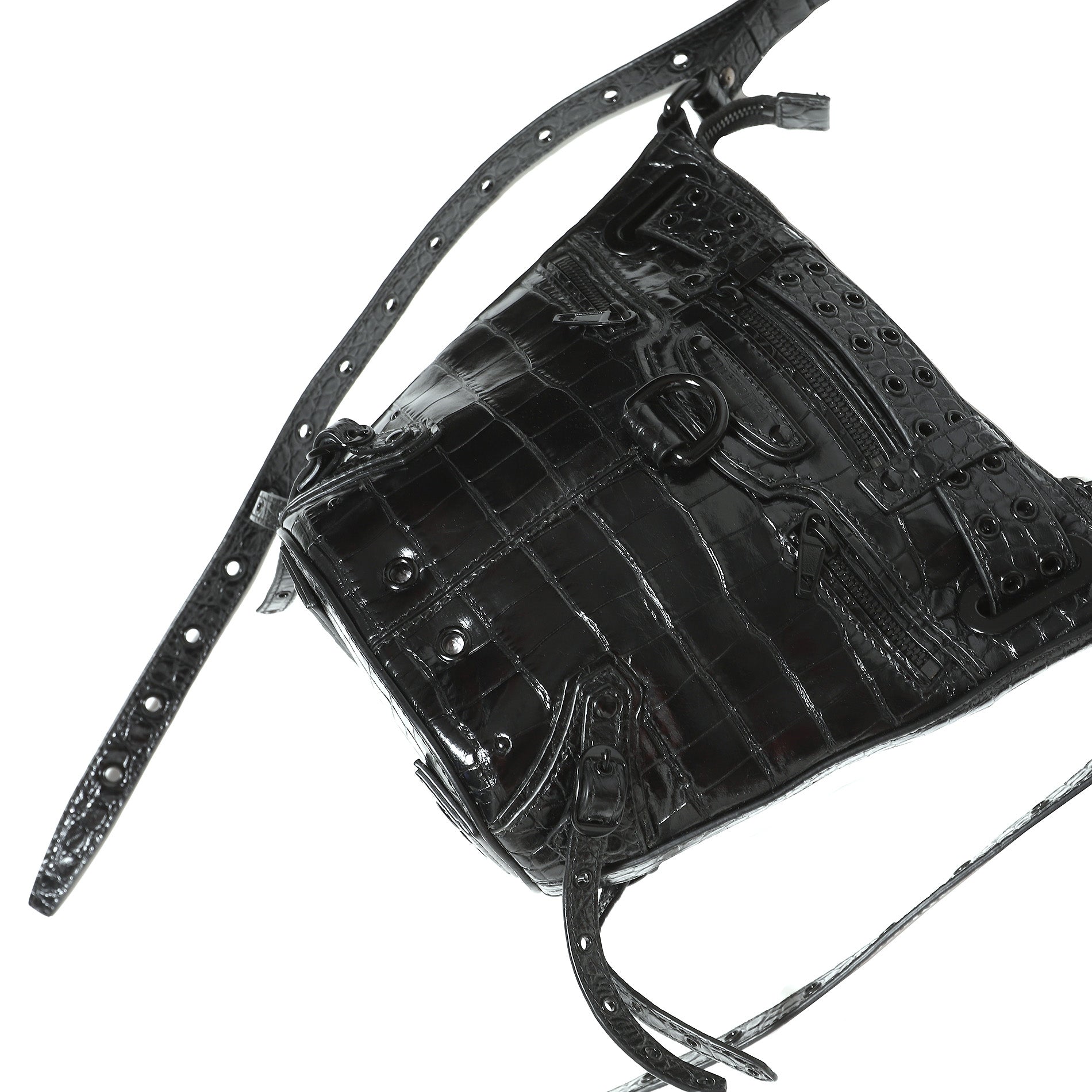 Balenciaga FW22 Prototype Black Croc Emo Bucket Bag