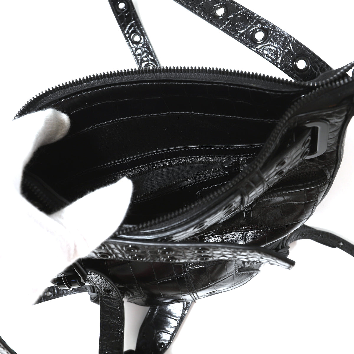 Balenciaga FW22 Prototype Black Croc Emo Bucket Bag