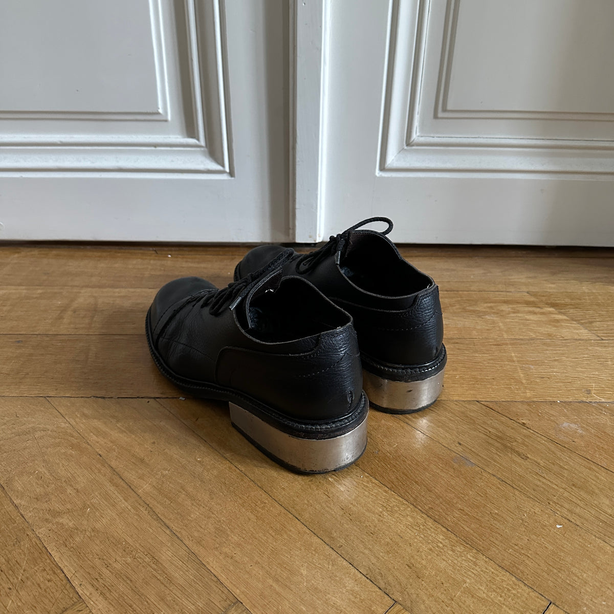 Dirk Bikkembergs 90s Black Leather Metal Heel Shoes