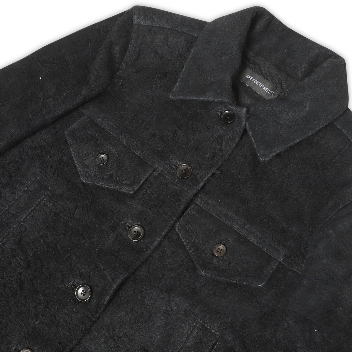 Ann Demeulemeester AW00 Black Burnt Suede Sample Trucker Jacket