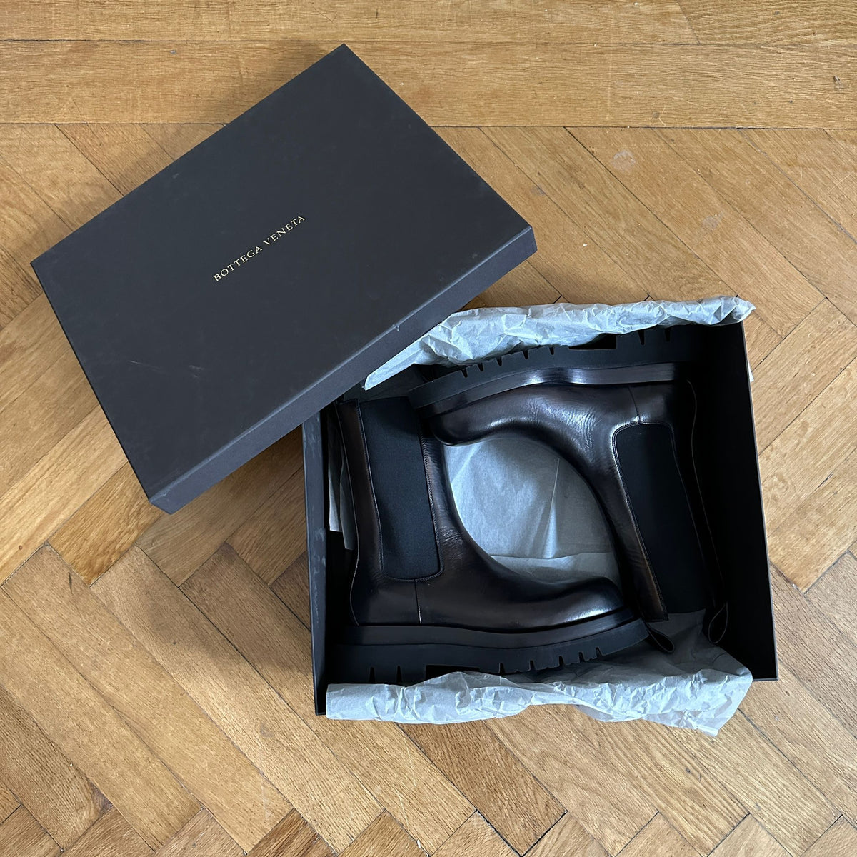 Bottega Veneta Black Leather Lug Boots