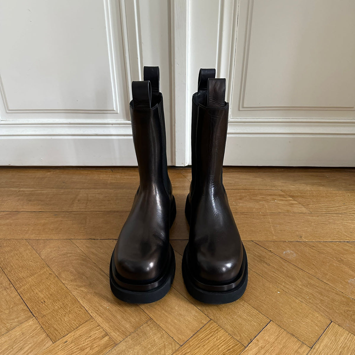Bottega Veneta Black Leather Lug Boots