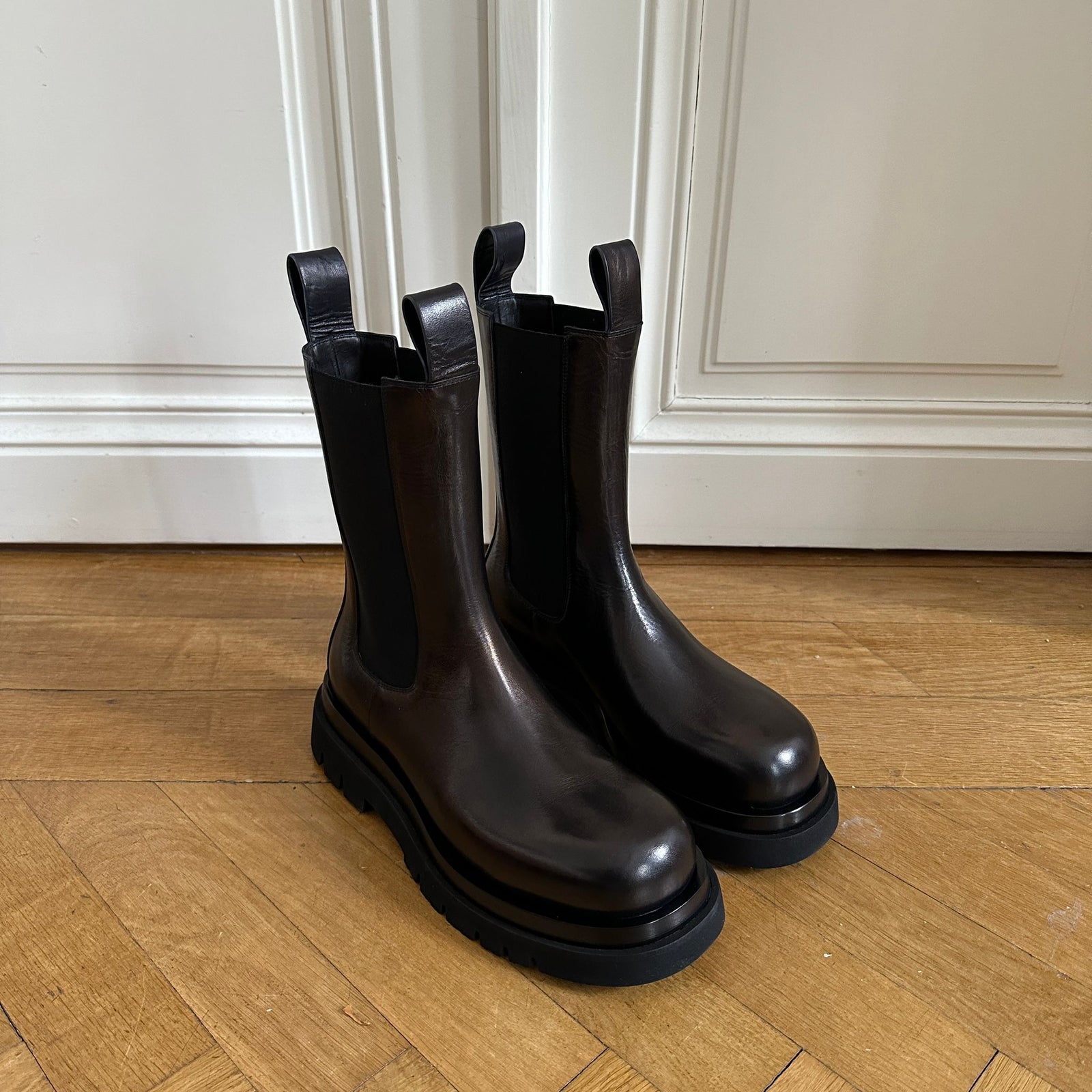 Bottega Veneta Black Leather Lug Boots
