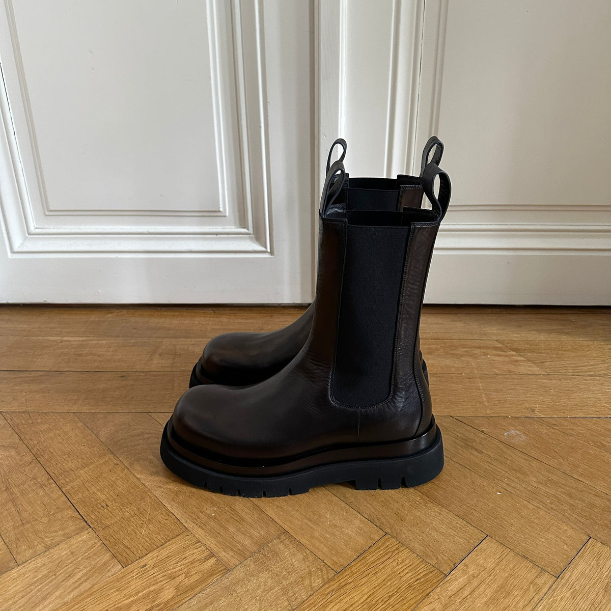 Bottega Veneta Black Leather Lug Boots