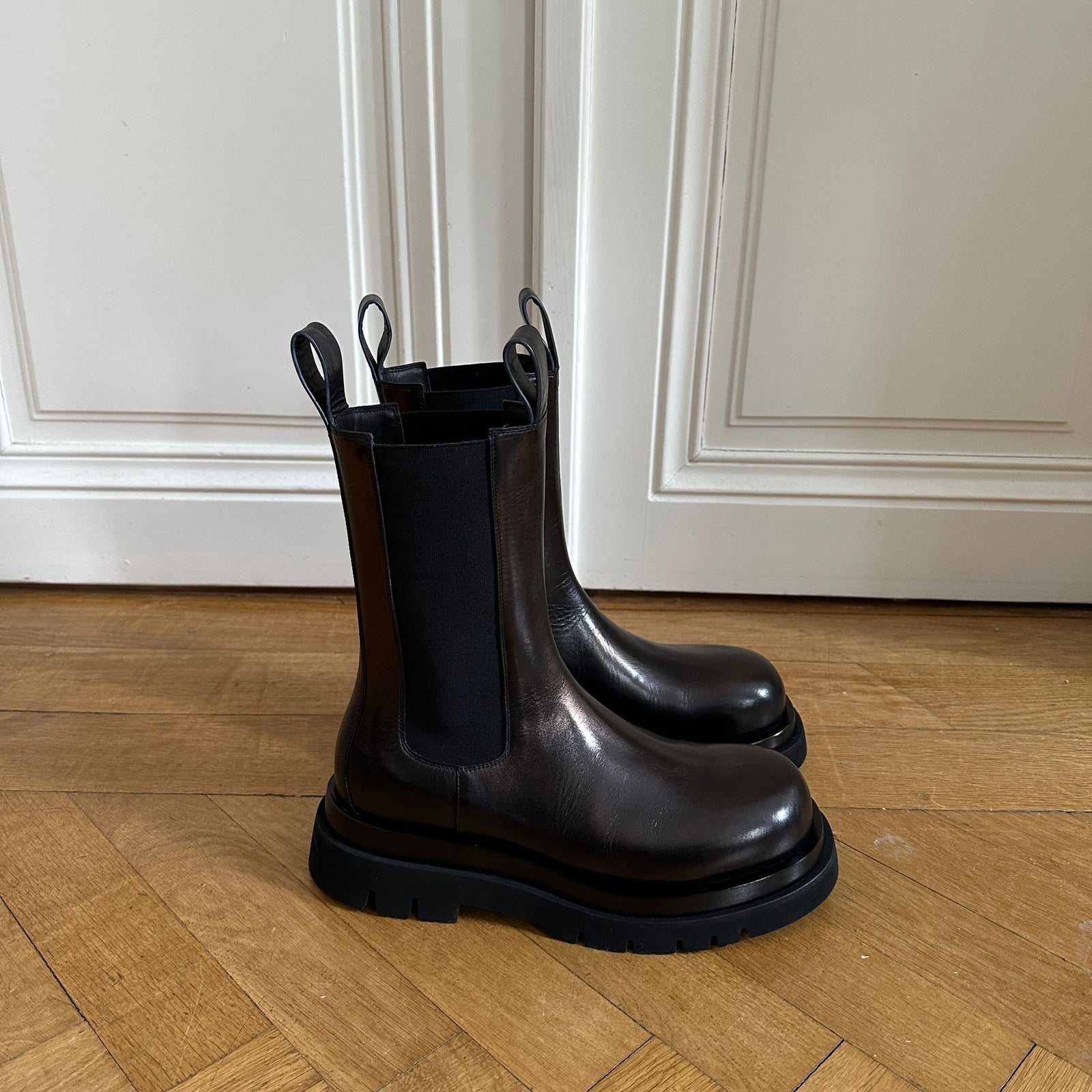 Bottega Veneta Black Leather Lug Boots