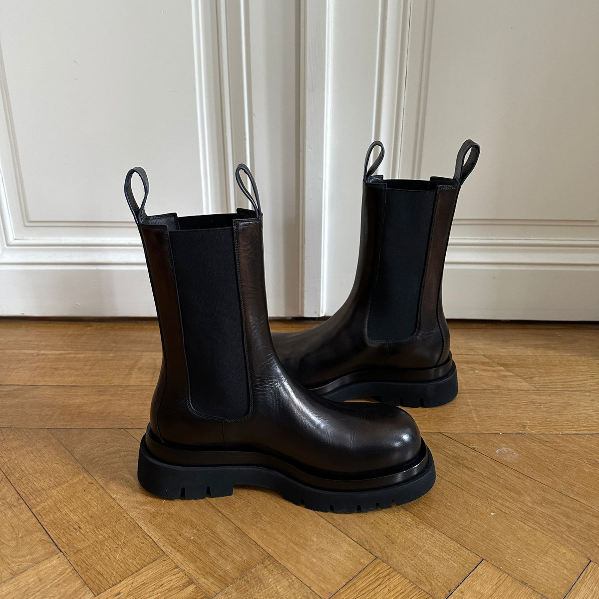 Bottega Veneta Black Leather Lug Boots
